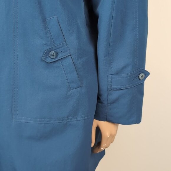 London Fog Hooded Trench Coat Thick Removable Fleece Teal Blue Womens Size 8 - Picture 4 of 15